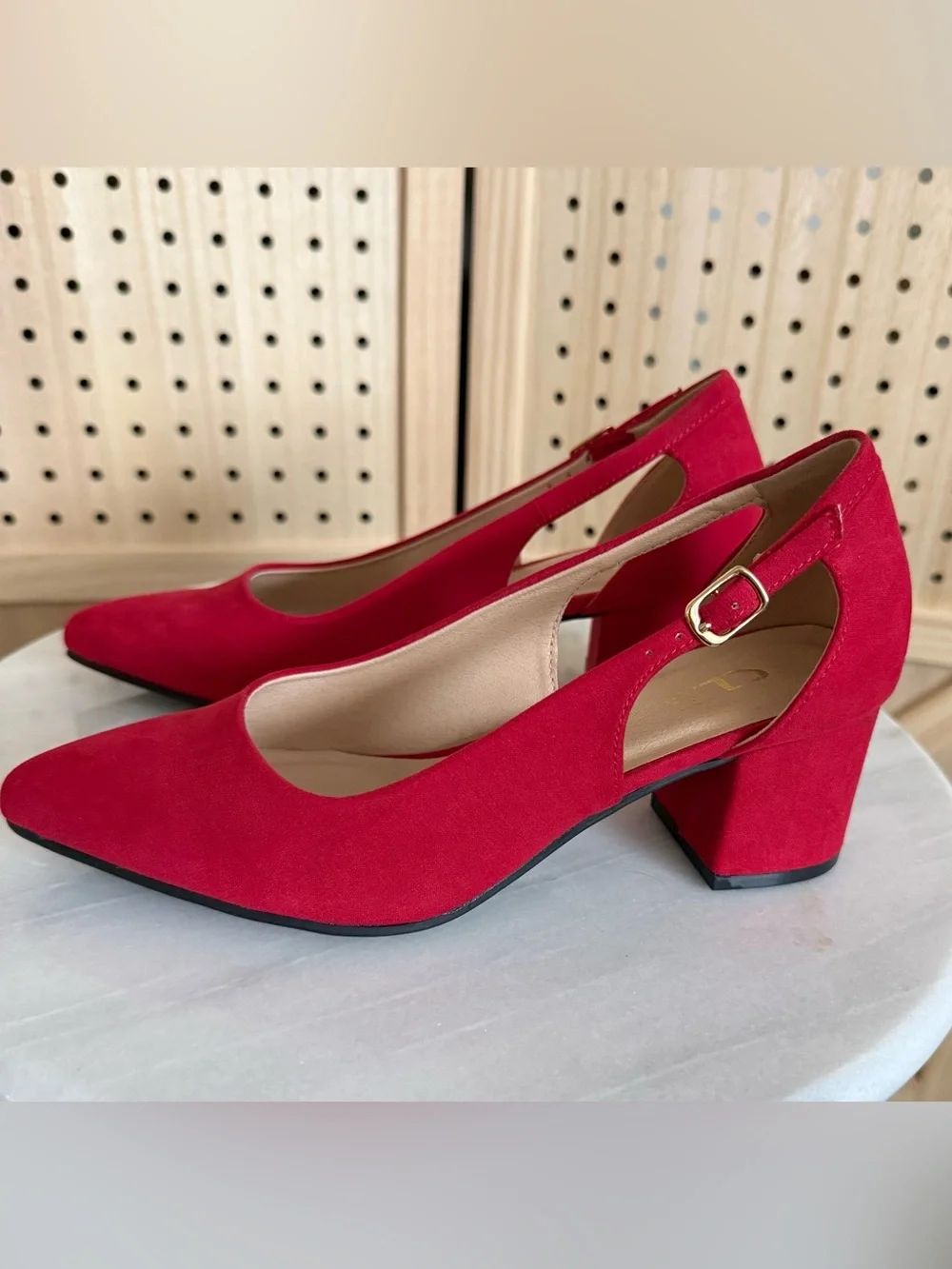 CL by Laundry Red Suede Pointed Slingback Pumps